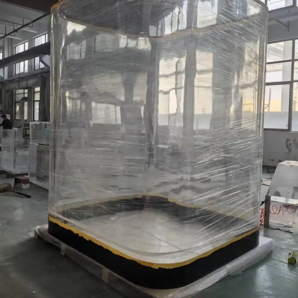 Custom built glass aquarium tank prepared in workshop in Dubai