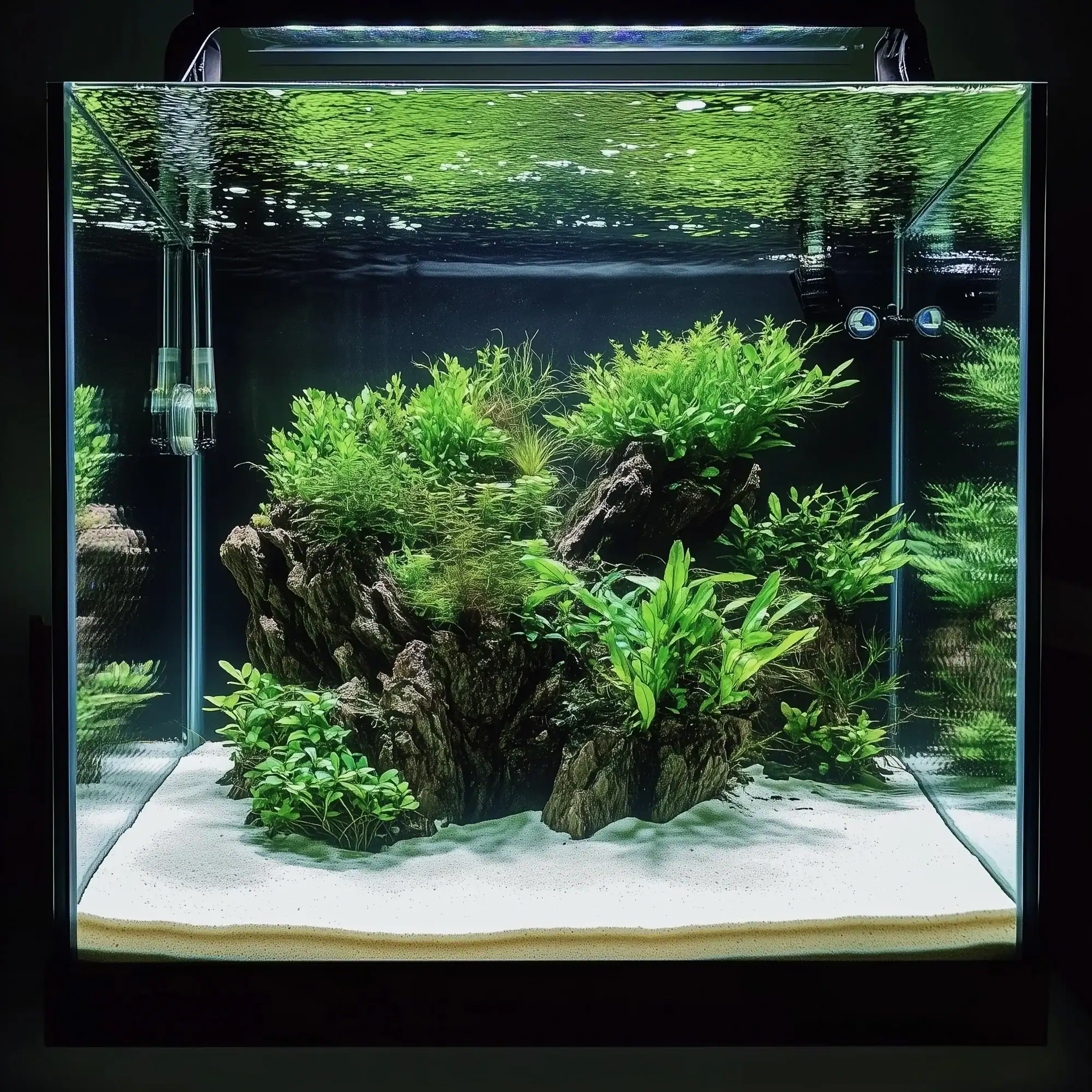 Nature focused aquarium aquascape with clean water flow and plant growth in UAE